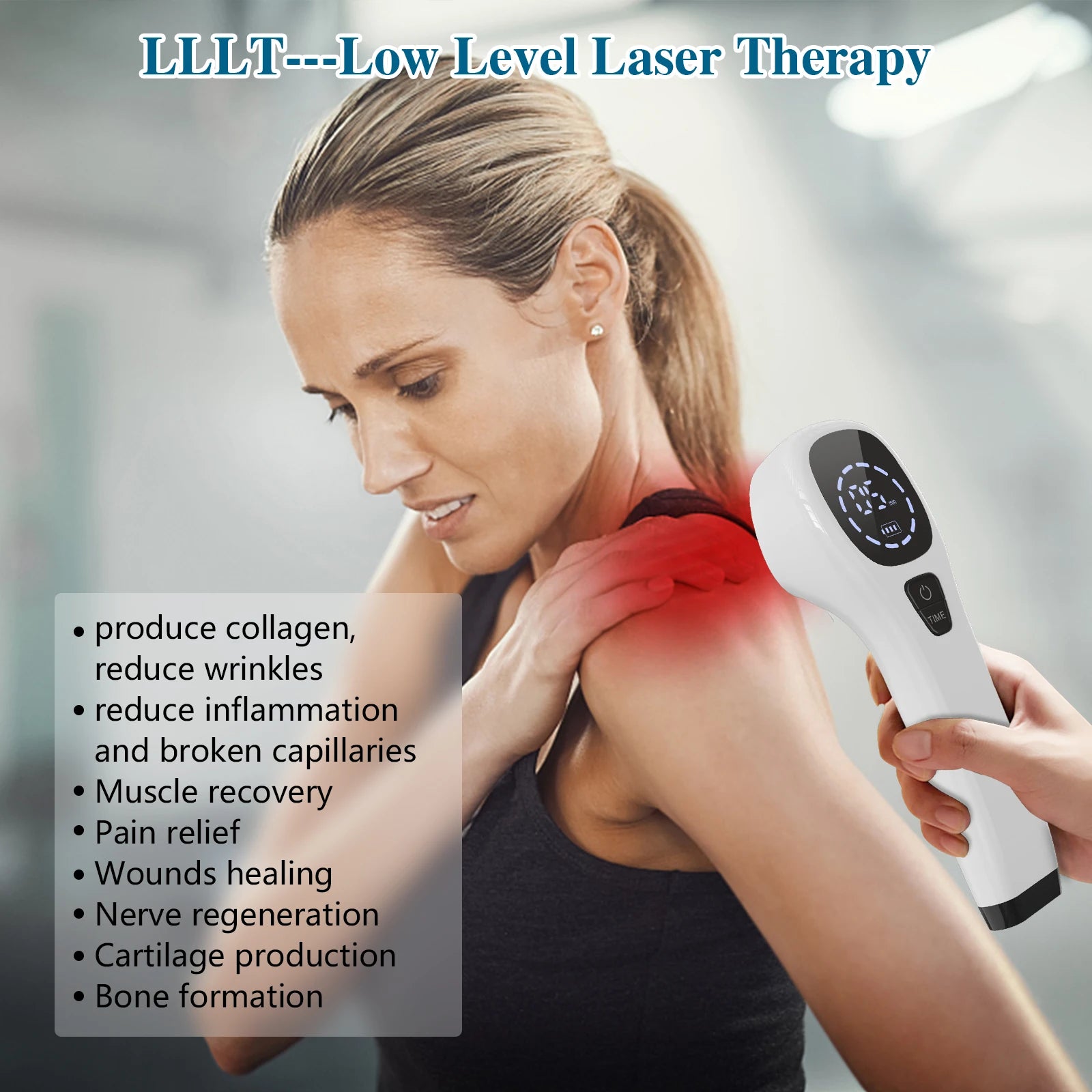 Cold Laser Therapy Device 808nm 650nm Dual Laser Pain Relief for Humans and Pets Red Light Physiotherapy LED Display Rechargeable Battery