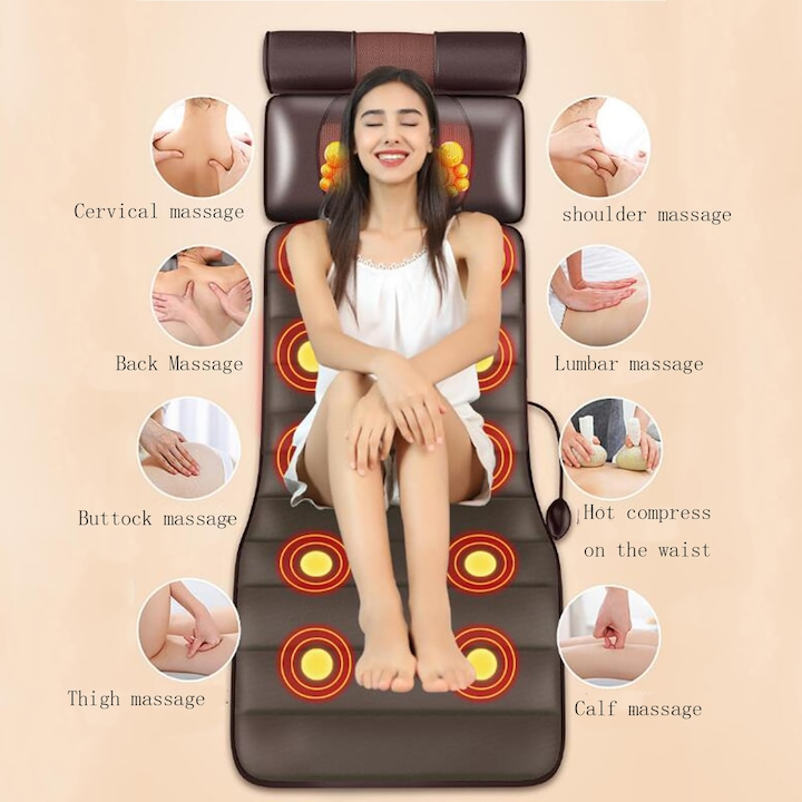Electric Massage Mattress, Full Body Vibration Massage, Graphene Heating, Infrared Therapy, 96 Massage Heads, 3 Levels, Pain Stress Relief Cushion