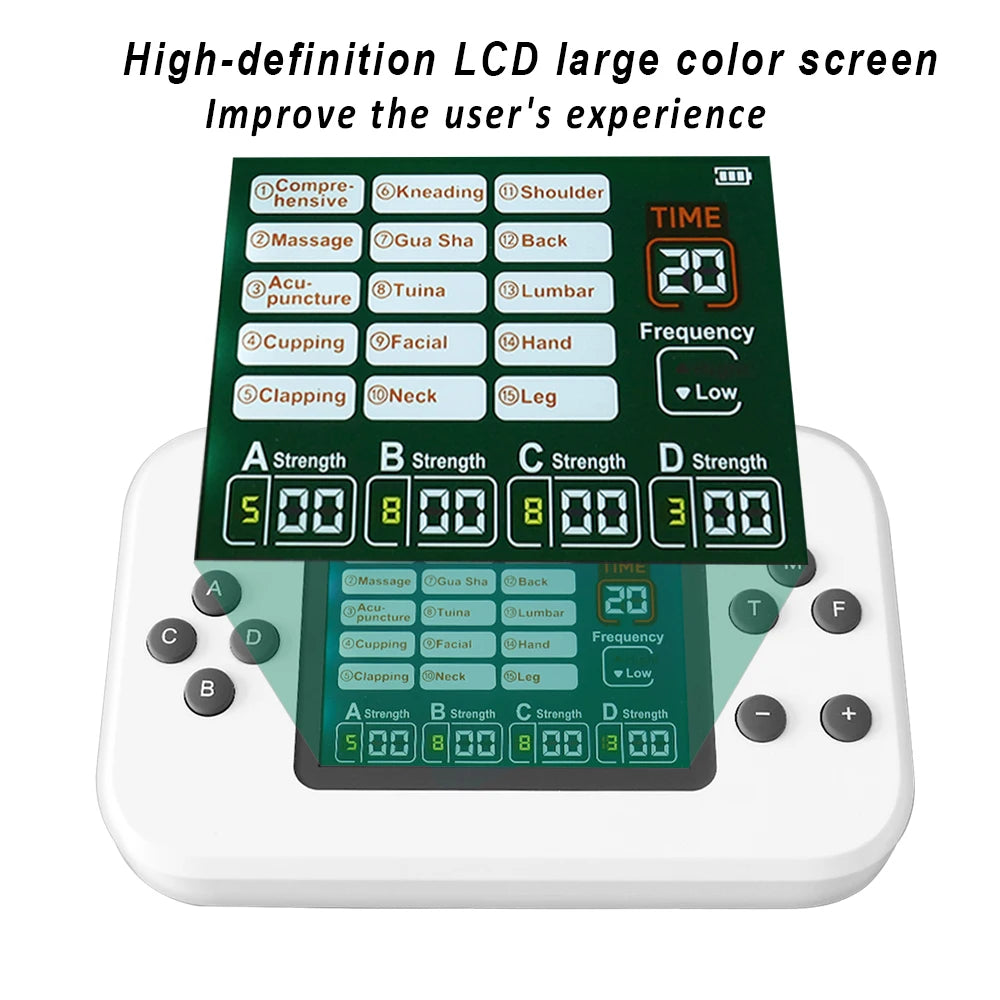 Electric TENS EMS Physiotherapy Massager, 30 Levels, 4 Output Channels, 15 Modes, 8 Pads, Rechargeable 2000mAh Battery, Muscle Pain Relief Therapy