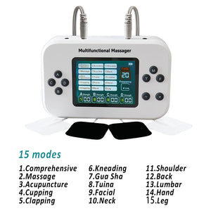 Electric TENS EMS Physiotherapy Massager, 30 Levels, 4 Output Channels, 15 Modes, 8 Pads, Rechargeable 2000mAh Battery, Muscle Pain Relief Therapy
