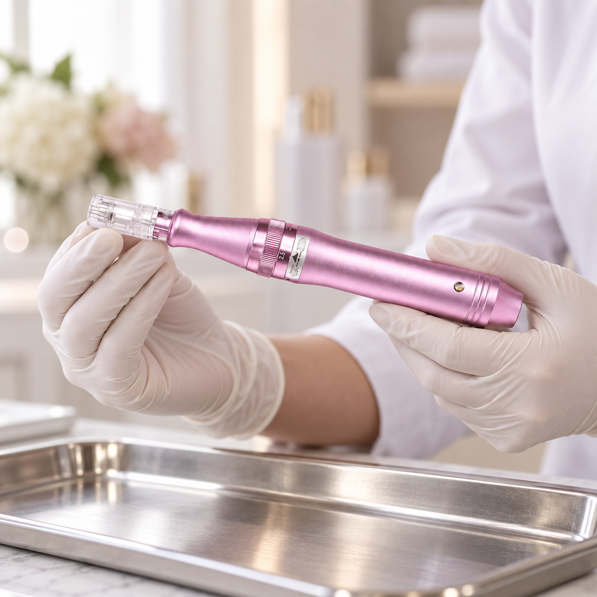 Dr Pen Ultima M7 Microneedling Device shown during preparation