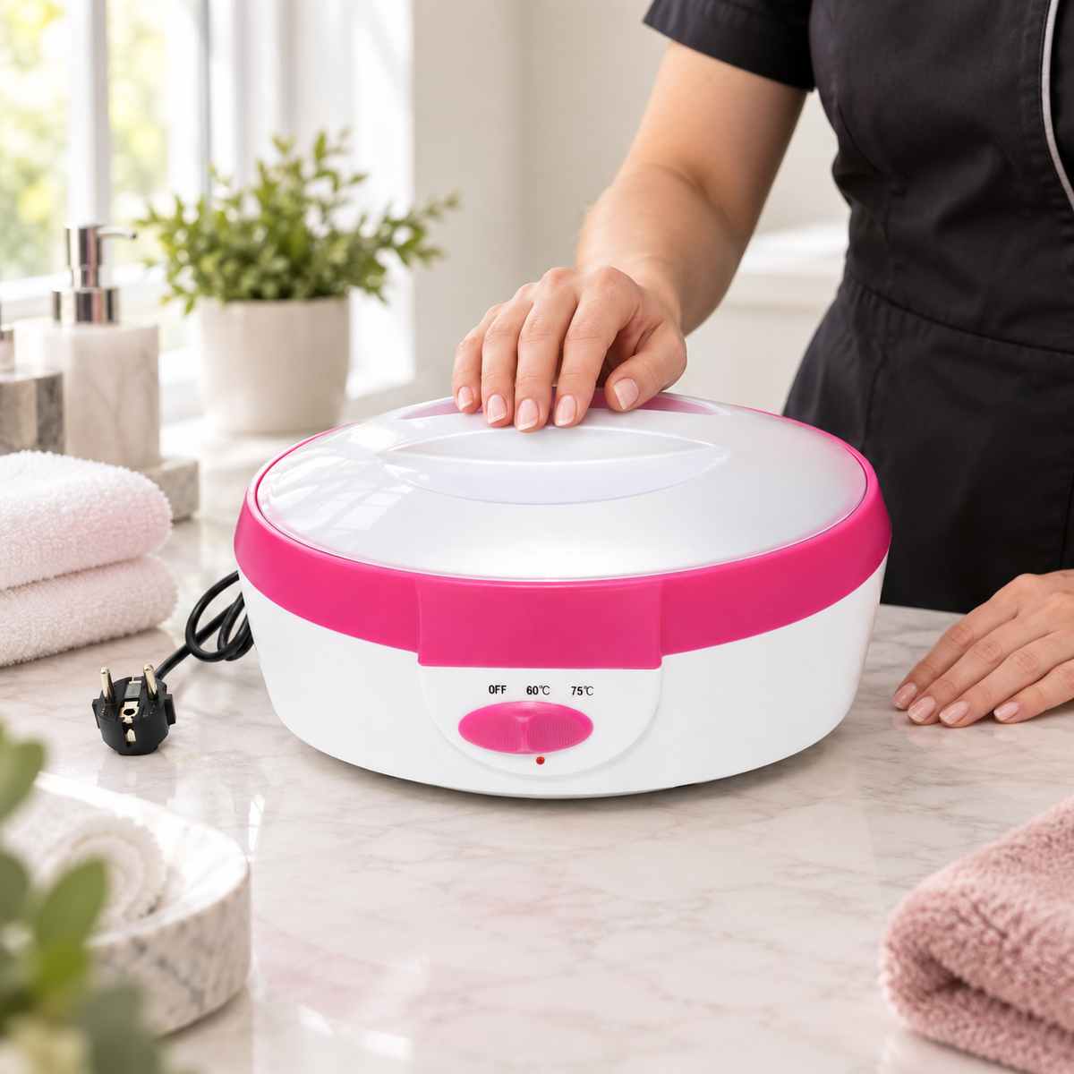 Paraffin Wax Warmer Kit 2500ml shown in a beauty routine