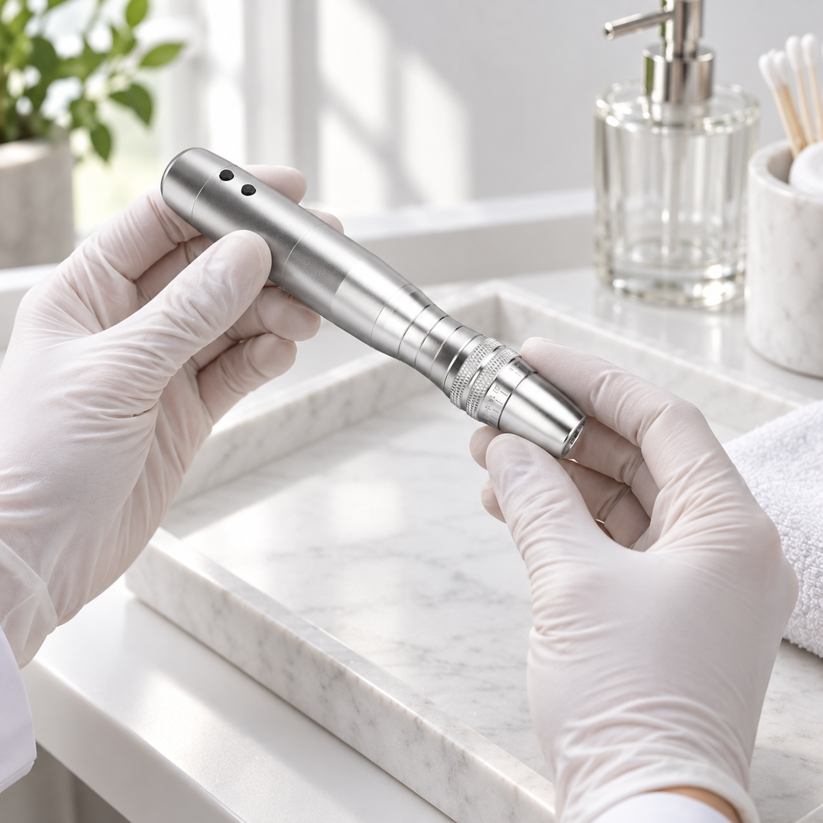 LED Microneedling Pen shown during preparation