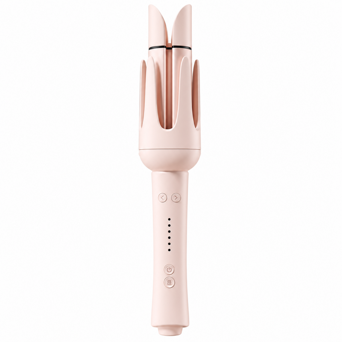 Pink automatic hair curler with ceramic barrel on a clean white background.