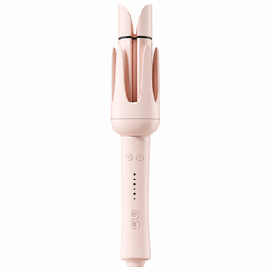 Pink automatic hair curler with ceramic barrel on a clean white background.
