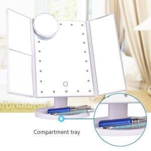 LED Makeup Vanity Mirror 1X 2X 3X 10X Magnification Tri Fold Adjustable Stand Dimmable - Beautyic.co.uk