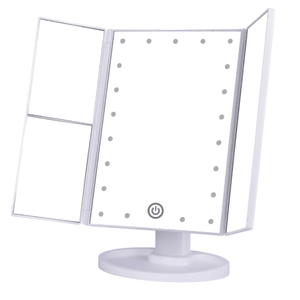 LED Makeup Vanity Mirror 1X 2X 3X 10X Magnification Tri Fold Adjustable Stand Dimmable - Beautyic.co.uk
