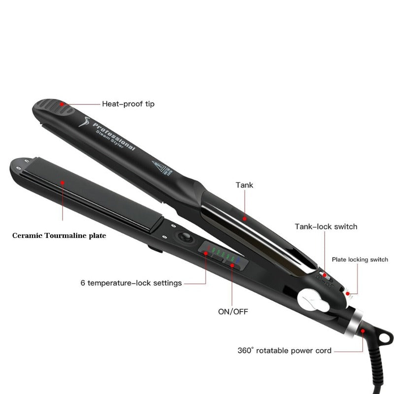 Professional Steam Hair Straightener Ceramic Vapor Hair Flat Iron Seam Hair Straightening Iron Curler Steamer Hair Styling Tool - Beautyic.co.uk
