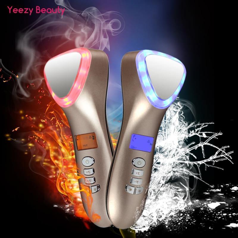 Ultrasonic LED Hot Cold Hammer Facial Lifting Vibration Massager - Beautyic.co.uk