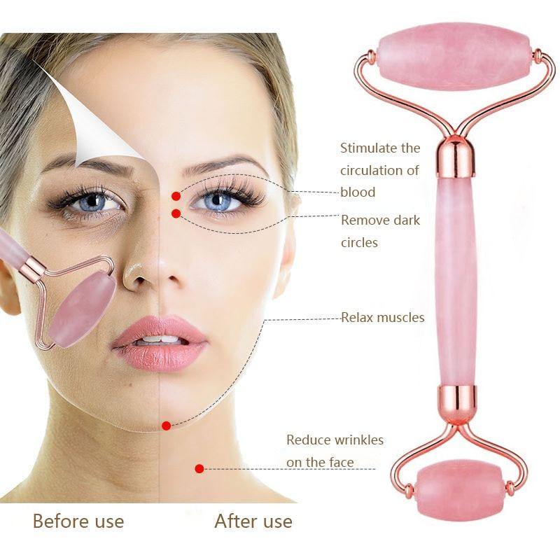 Jade Face Roller Facial massager Rose Quartz - Beautyic.co.uk