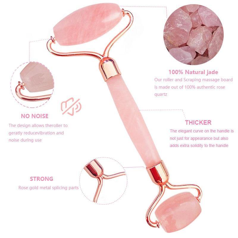 Jade Face Roller Facial massager Rose Quartz - Beautyic.co.uk