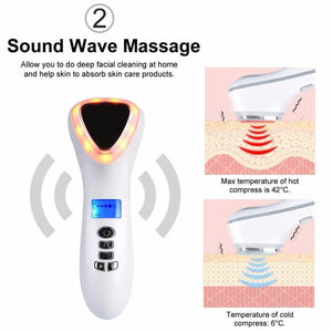 Ultrasonic LED Hot Cold Hammer Facial Lifting Vibration Massager - Beautyic.co.uk