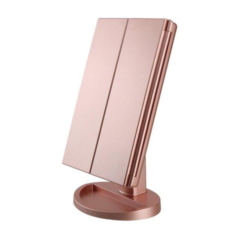 LED Makeup Vanity Mirror 1X 2X 3X 10X Magnification Tri Fold Adjustable Stand Dimmable - Beautyic.co.uk