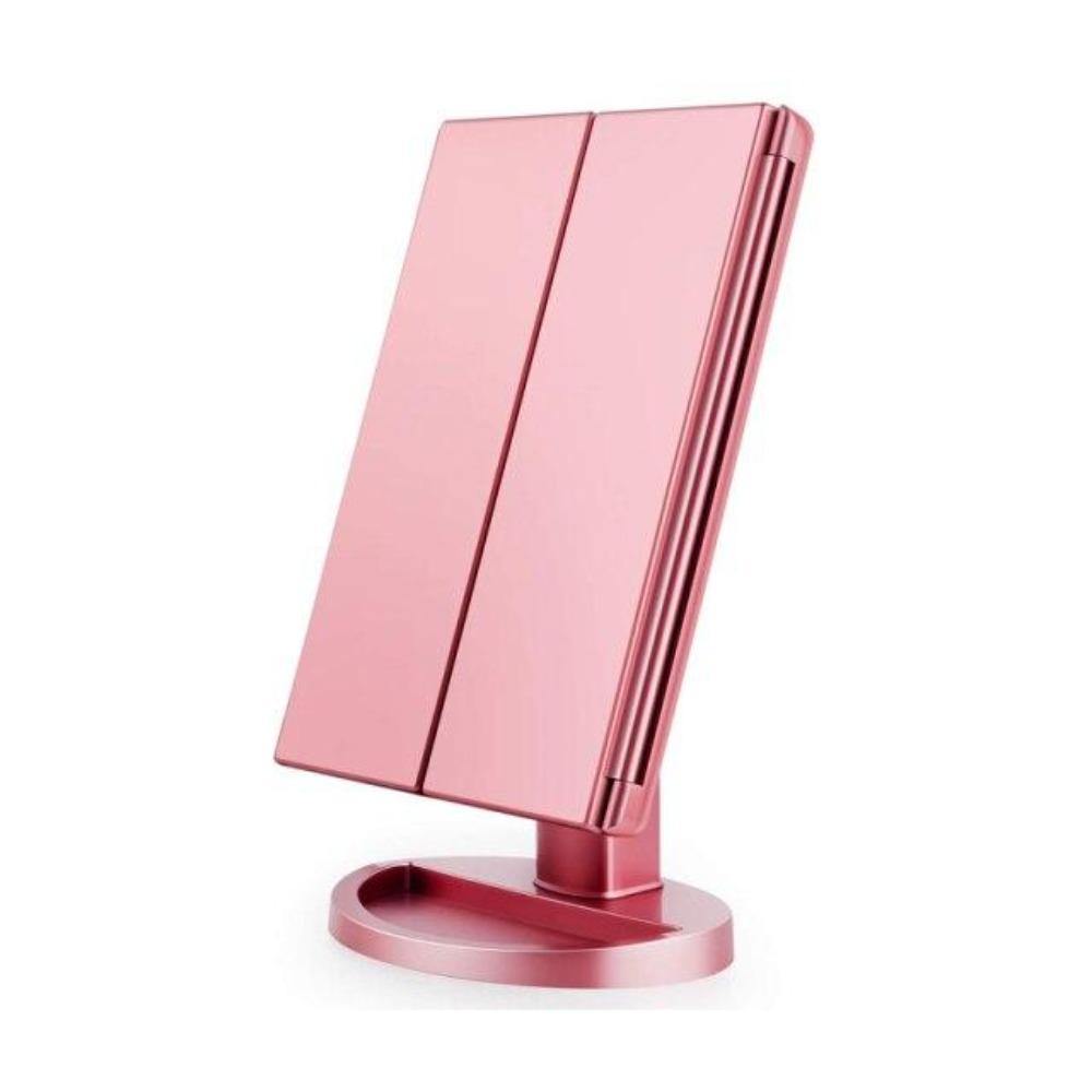 LED Makeup Vanity Mirror 1X 2X 3X 10X Magnification Tri Fold Adjustable Stand Dimmable - Beautyic.co.uk
