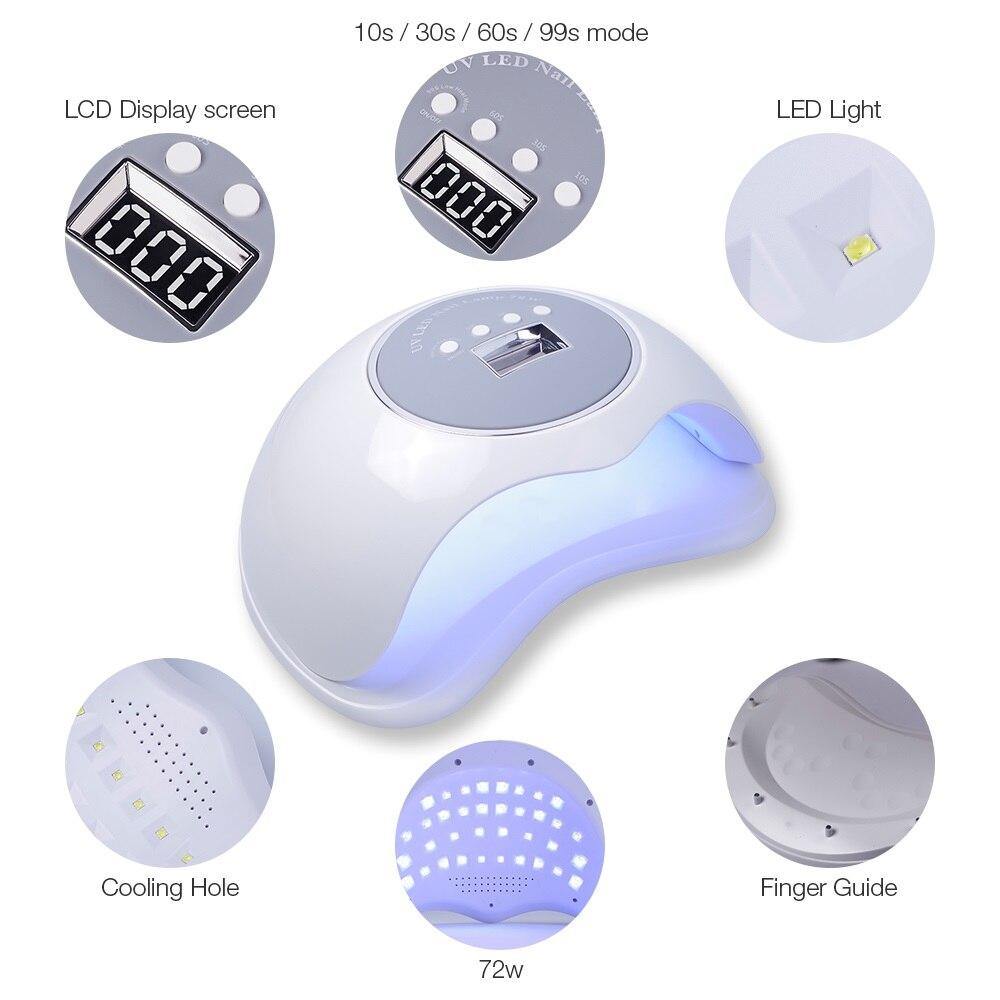 72w Led UV Lamp Nail Dryer Kit Nail Gel Polish Curing Machine - Beautyic.co.uk