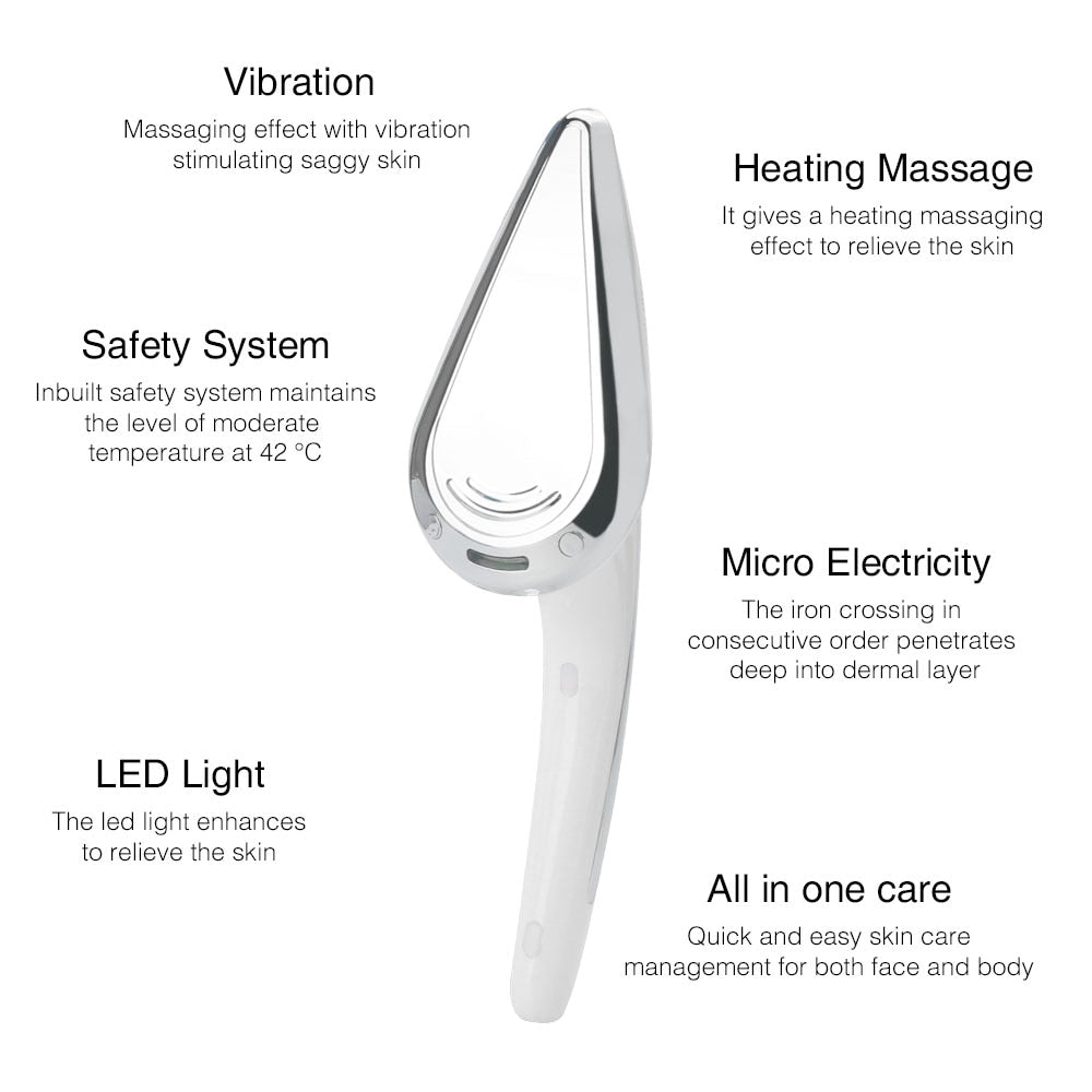 Microcurrent Iron Heat Ion Vibration Massager Wrinkles Remover Face Lifting Beauty Device - Beautyic.co.uk