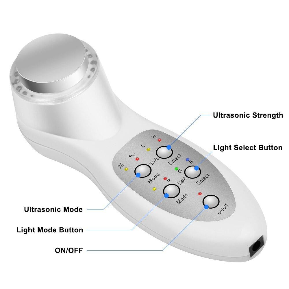 7 Color LED Photon Ultrasonic 3Mhz Facial Lifting Skin Care Massager - Beautyic.co.uk