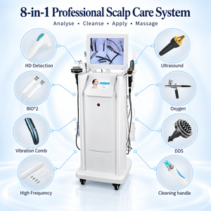 Presentation of the 8-in-1 scalp-care workstation and its imaging, cleansing and application attachments