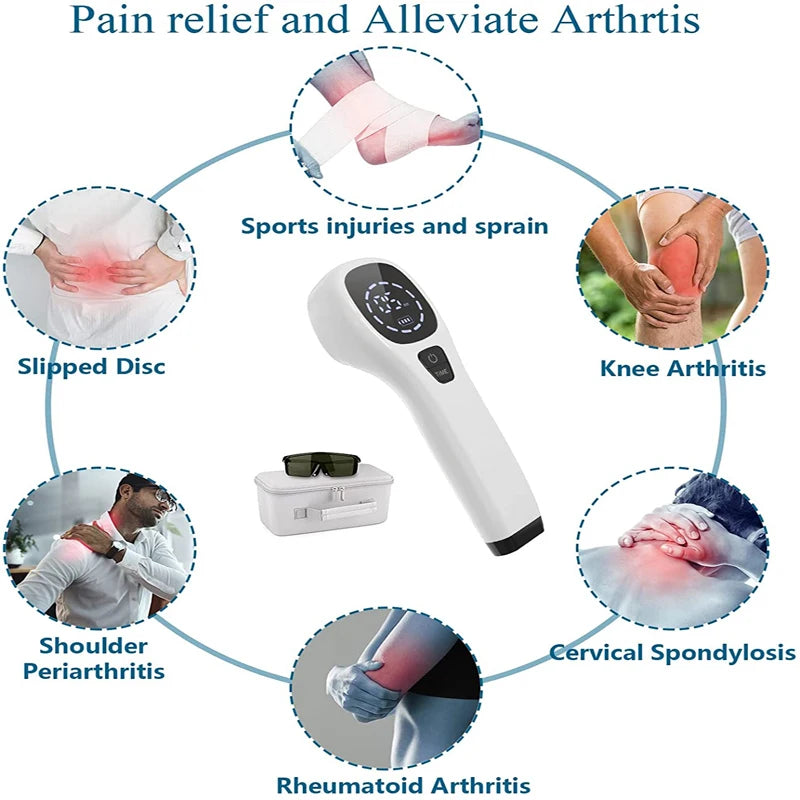 Cold Laser Therapy Device 808nm 650nm Dual Laser Pain Relief for Humans and Pets Red Light Physiotherapy LED Display Rechargeable Battery