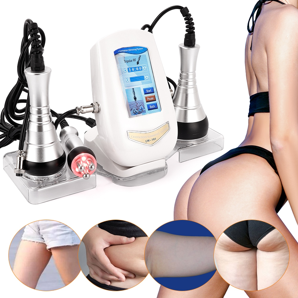 Electric Cavitation RF Slimming Machine 40K Ultrasonic Fat Burner, Body Sculpting Device, Anti Cellulite, Skin Tightening, 3 Heads, Infrared Heat Therapy