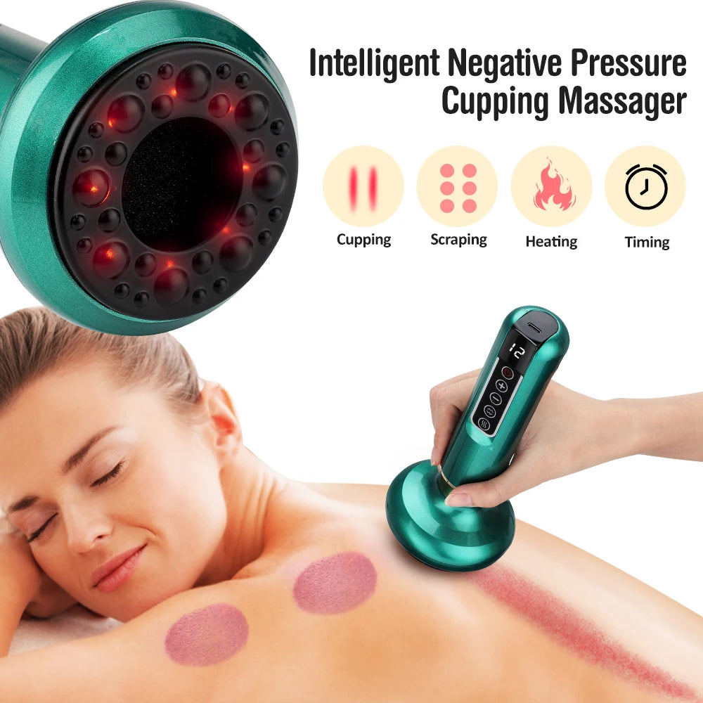 Electric Cupping Massager 12-Speed, Vacuum Suction, Gua Sha Scraping Tool, Infrared Heating Therapy, Anti-Cellulite Body Relaxation, Wireless Portable Design