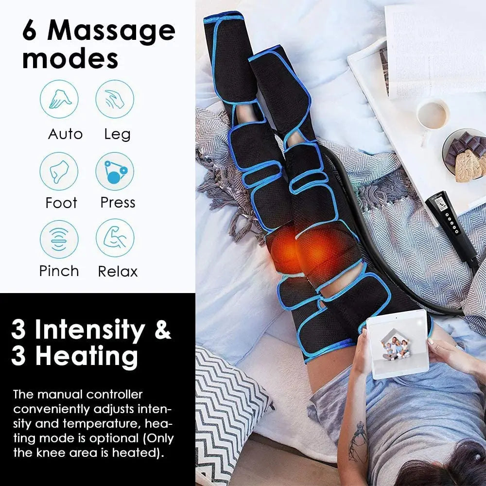 Electric Leg and Foot Massager Cordless, 360 Air Compression, Heated Knee Therapy, Blood Circulation and Lymphatic Drainage