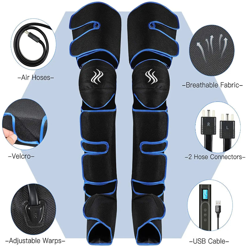 Electric Leg and Foot Massager Cordless, 360 Air Compression, Heated Knee Therapy, Blood Circulation and Lymphatic Drainage