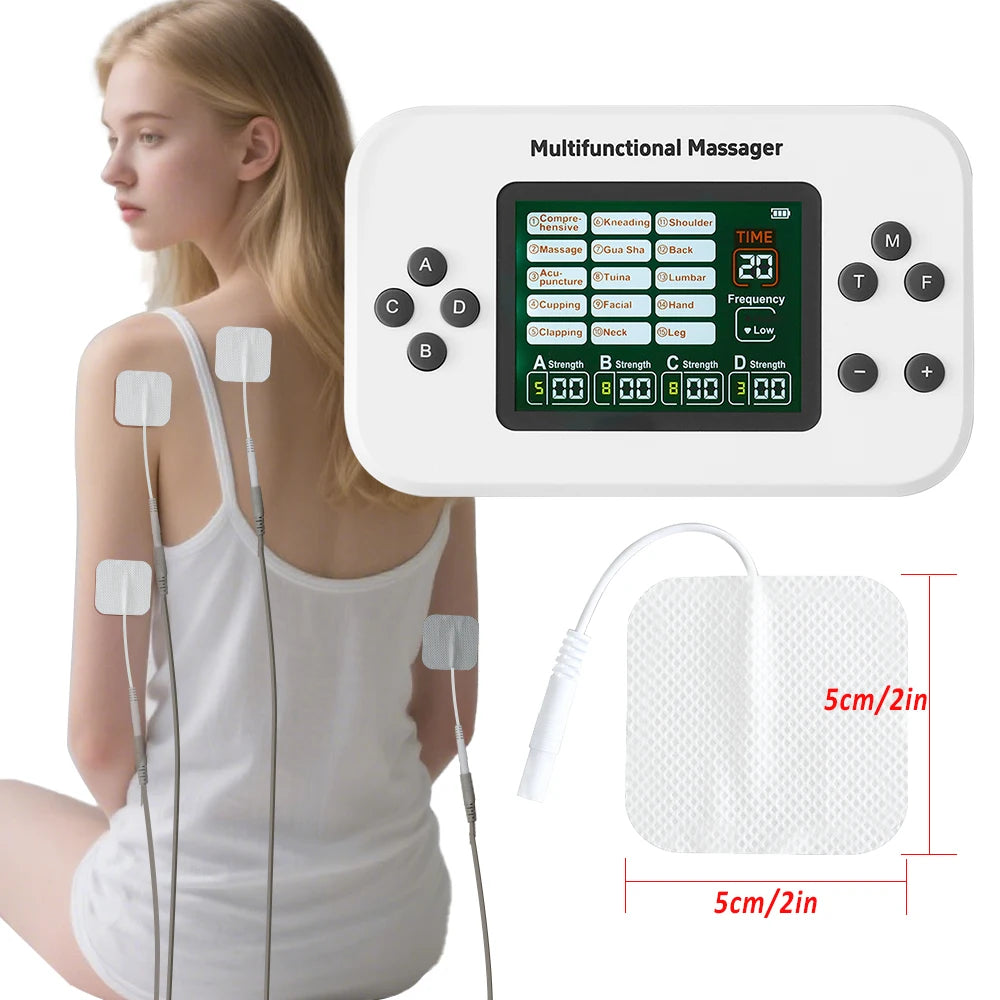 Electric TENS EMS Physiotherapy Massager, 30 Levels, 4 Output Channels, 15 Modes, 8 Pads, Rechargeable 2000mAh Battery, Muscle Pain Relief Therapy