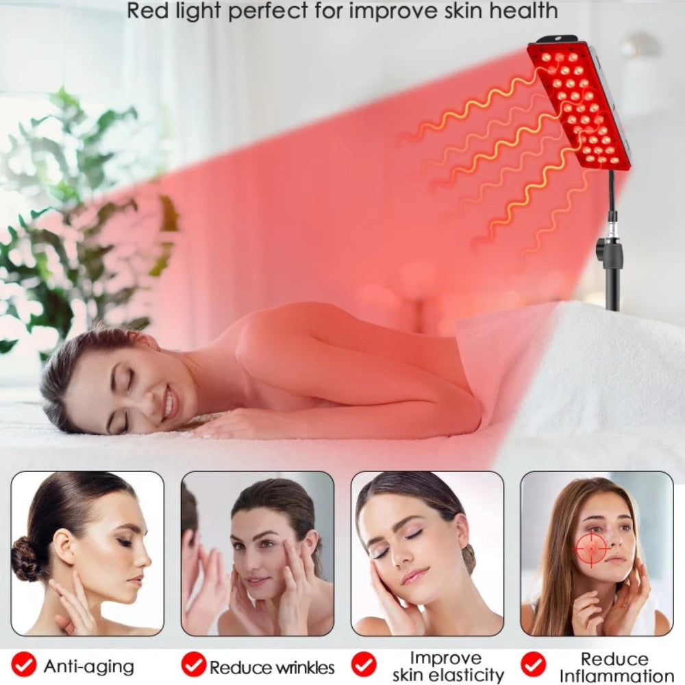 LED Red Light Therapy Panel 660nm 850nm Near Infrared Full Body Health Lamp 90W 180 LEDs Adjustable Tripod Timer Dimming Control Home Pain Relief Skin Recovery