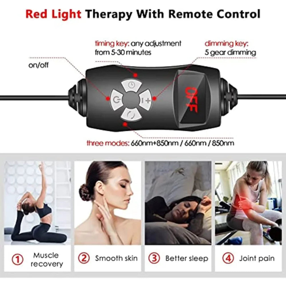 LED Red Light Therapy Panel 660nm 850nm Near Infrared Full Body Health Lamp 90W 180 LEDs Adjustable Tripod Timer Dimming Control Home Pain Relief Skin Recovery