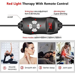 LED Red Light Therapy Panel 660nm 850nm Near Infrared Full Body Health Lamp 90W 180 LEDs Adjustable Tripod Timer Dimming Control Home Pain Relief Skin Recovery