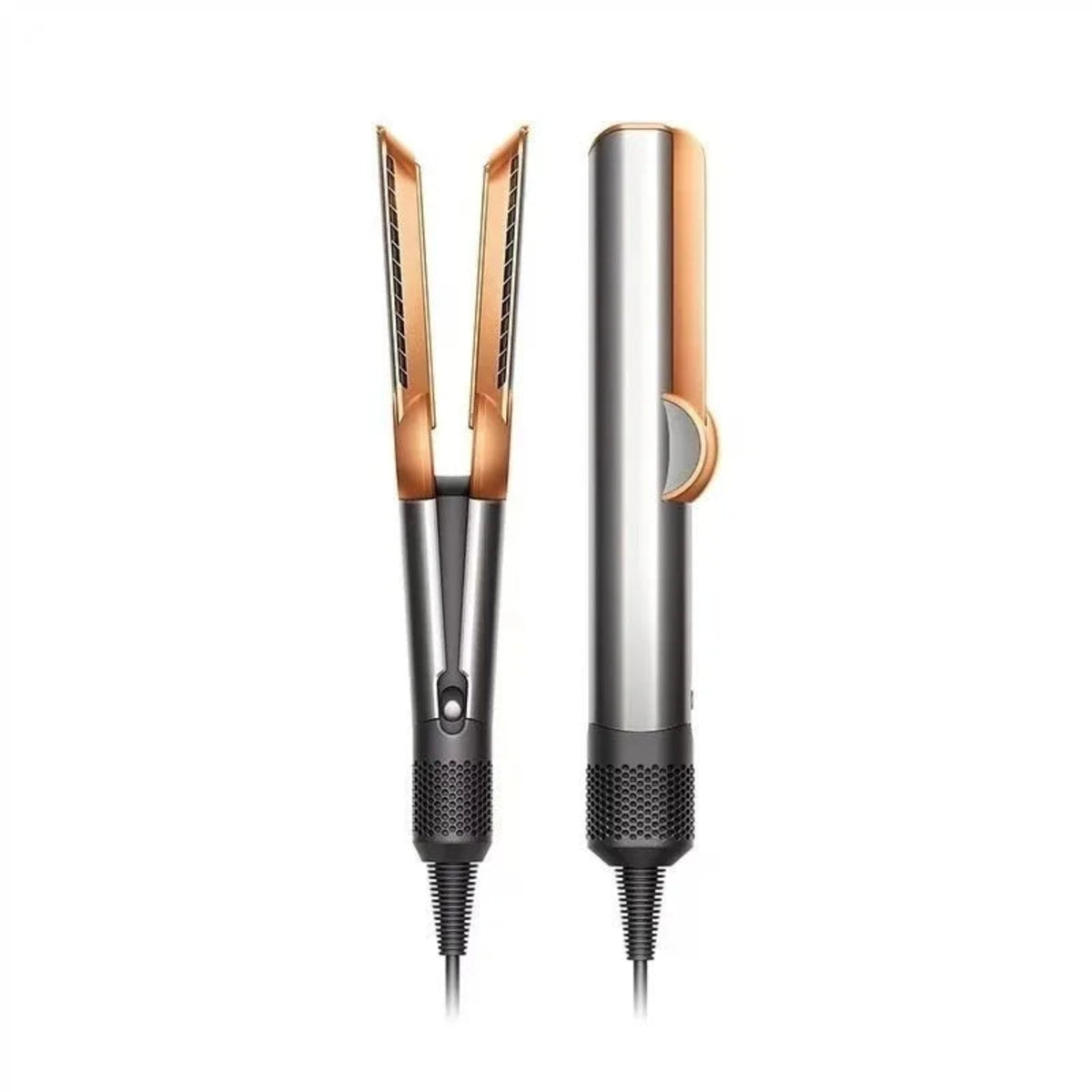 Grey 2-in-1 air hair straightener on a white background