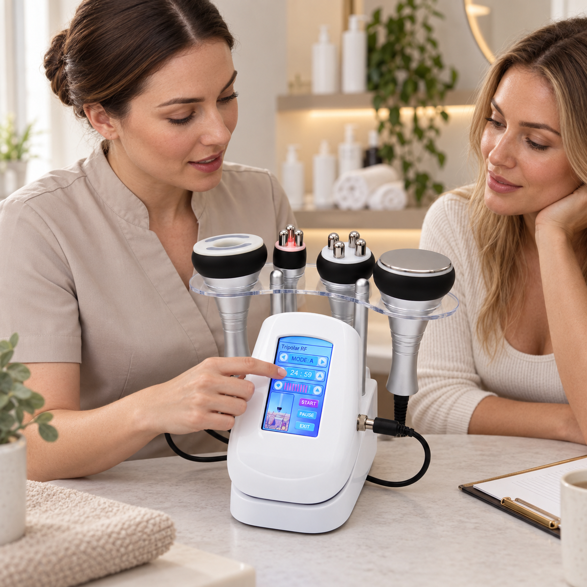 Professional 4-in-1 Beauty System demonstrated during a salon consultation