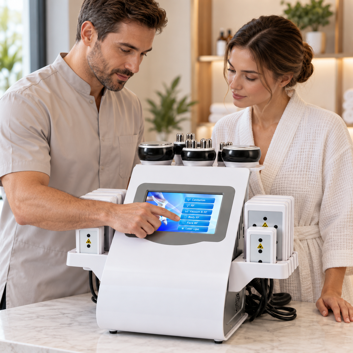 Professional 6-in-1 Beauty System demonstrated during a salon consultation