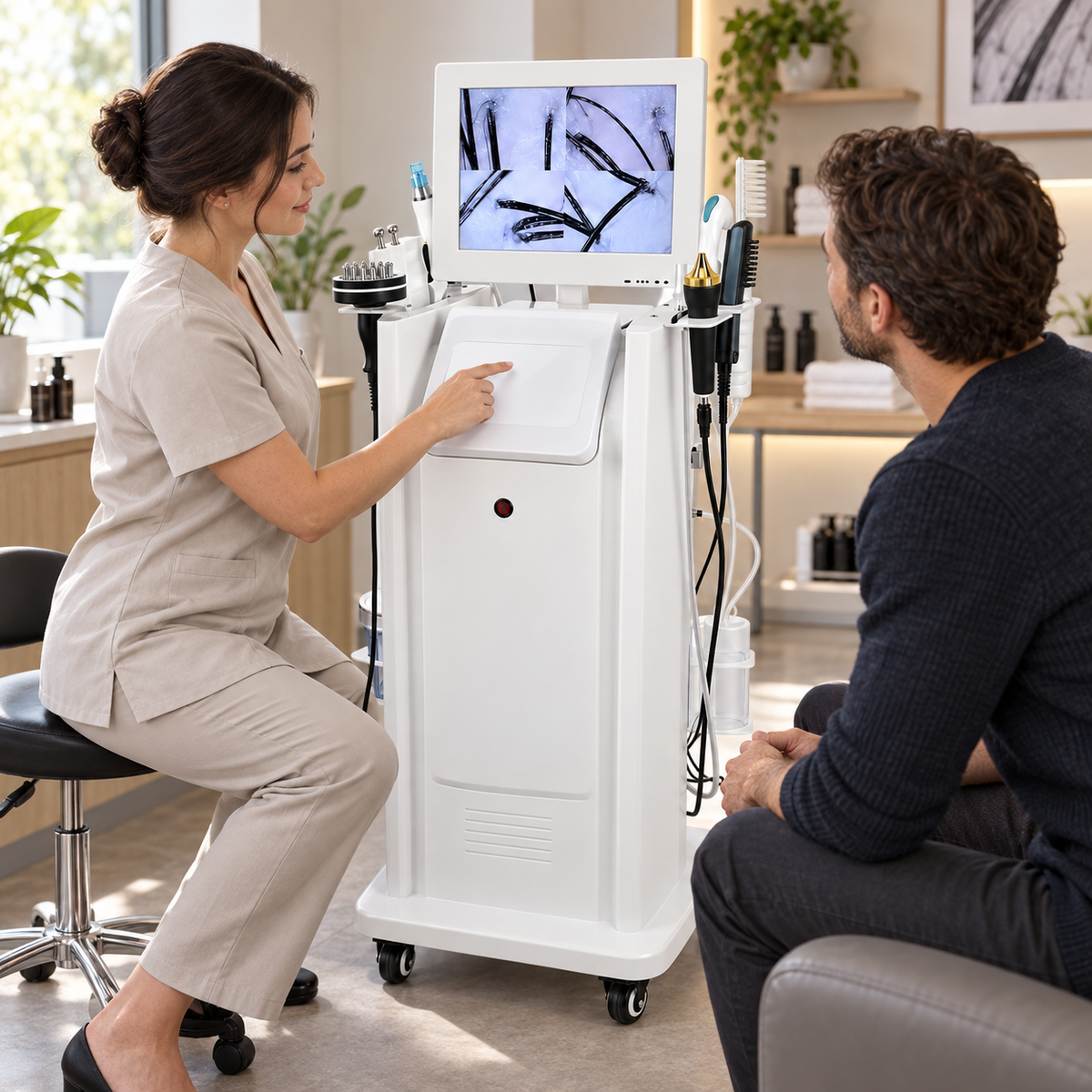 Professional 8-in-1 Scalp Analysis & Treatment System shown during professional preparation