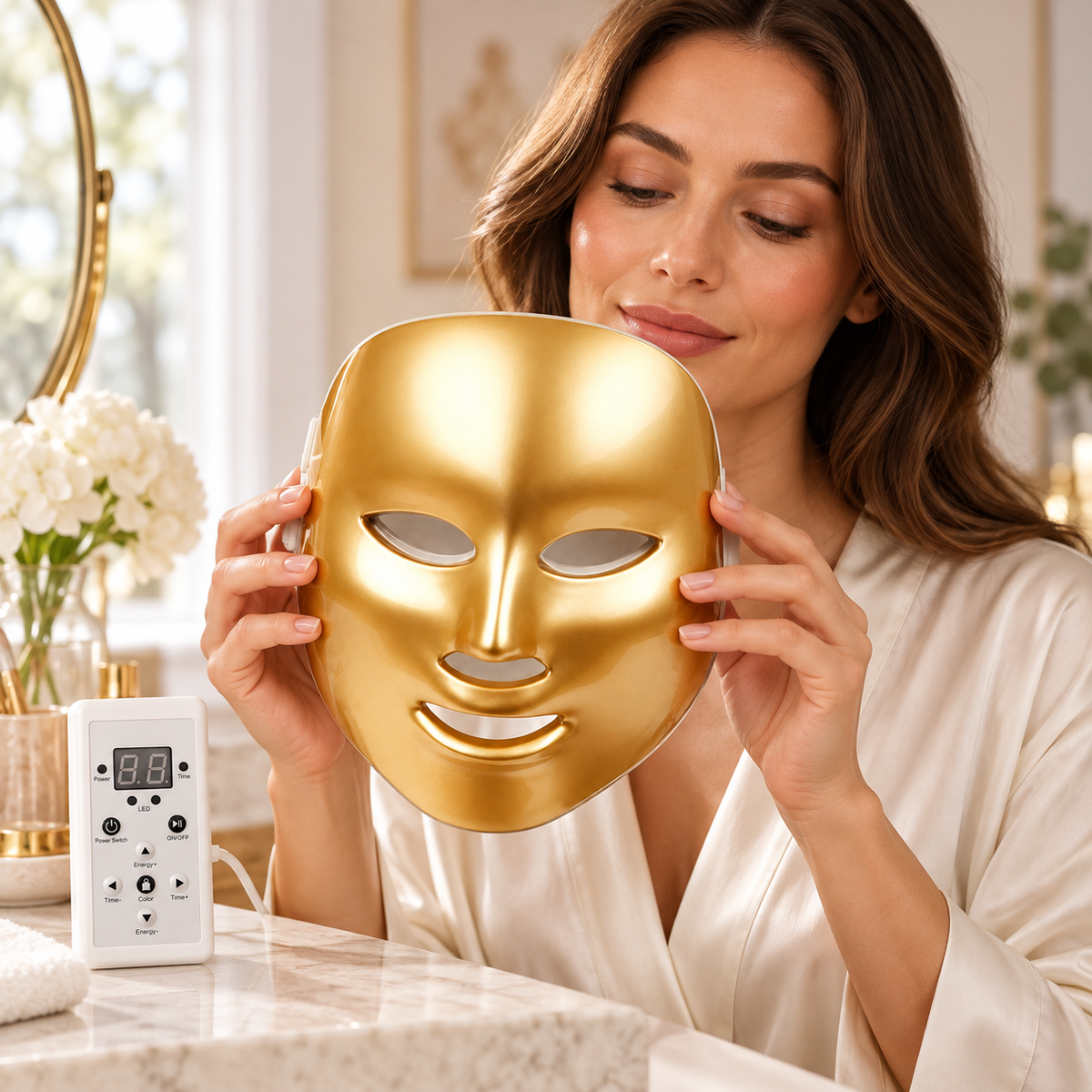 LED Facial Mask 7 Colors shown in a beauty routine