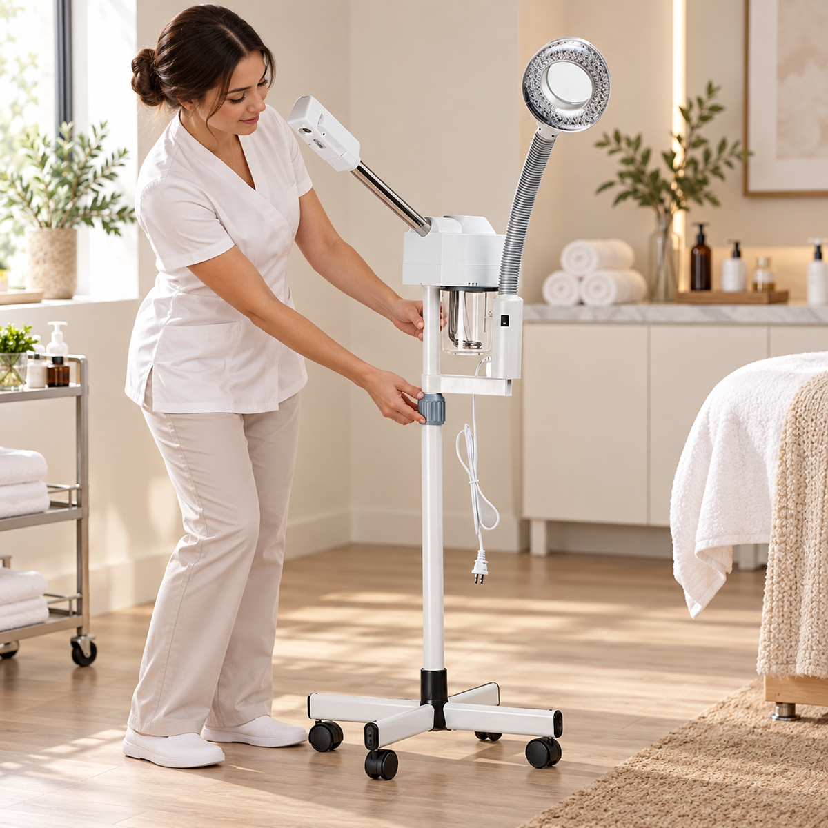 Facial Sauna Steamer with Magnifier shown during preparation