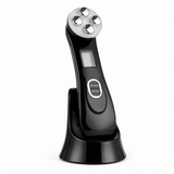 Black facial device on a white background