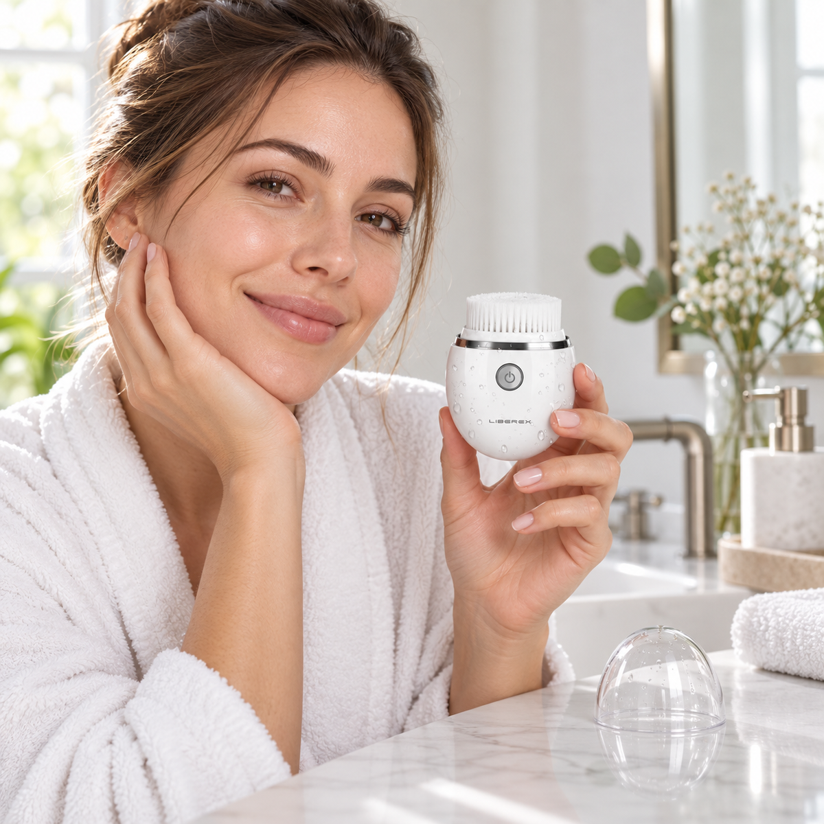 Silicone Facial Cleansing Brush shown in a beauty routine