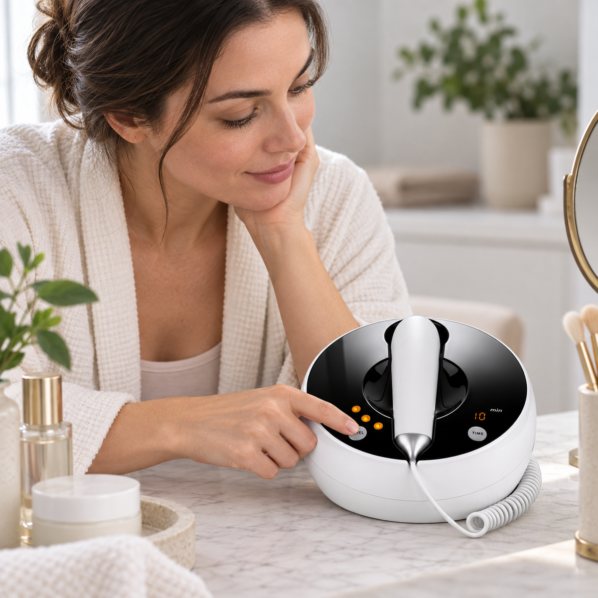 RF Facial Device shown in a personal care routine