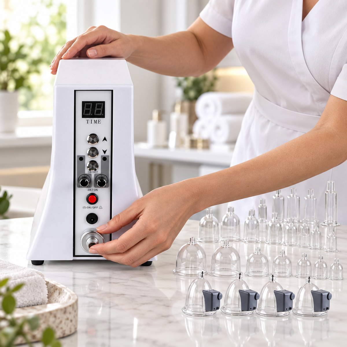 Vacuum Therapy Body Massager shown during preparation