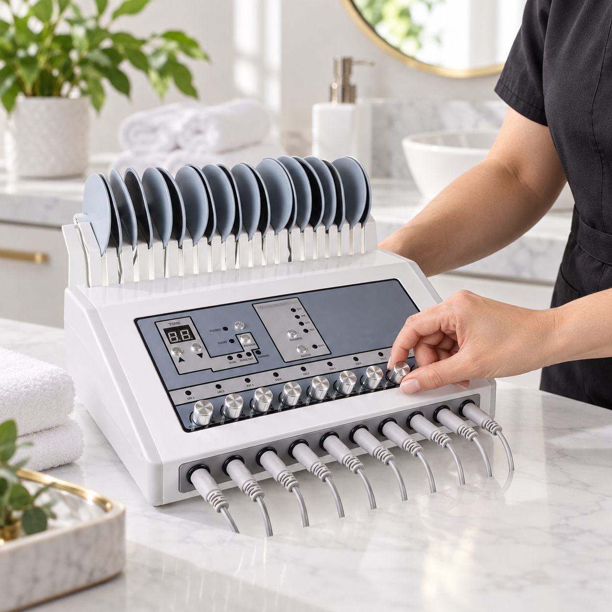 Microcurrent Body Sculpting Device shown during preparation