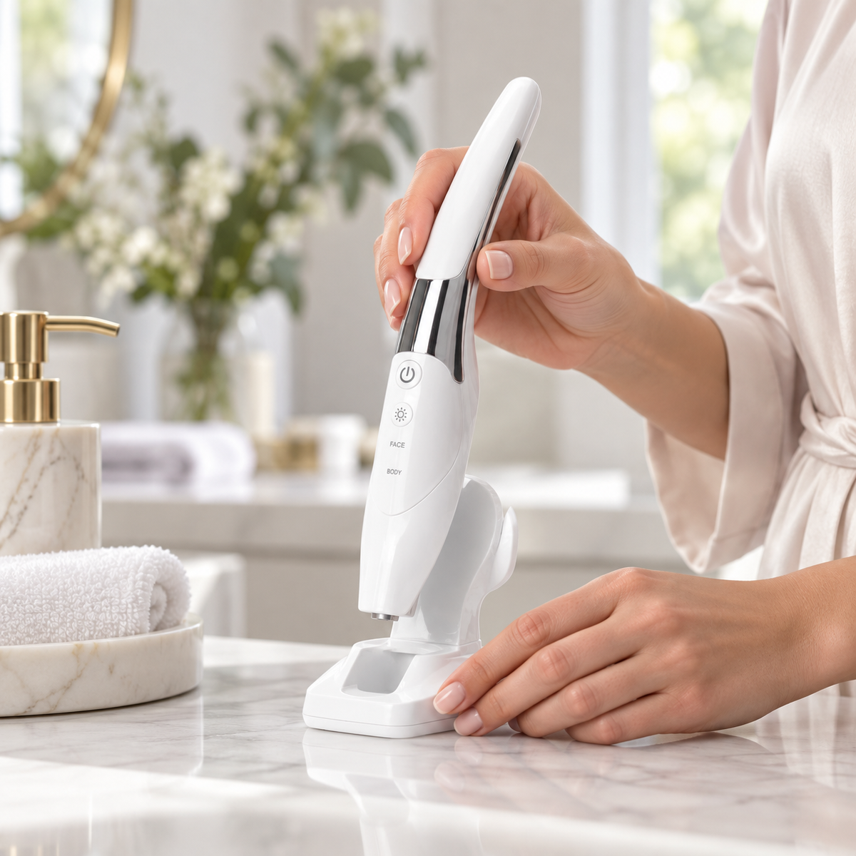 Microcurrent Facial Massager shown during preparation