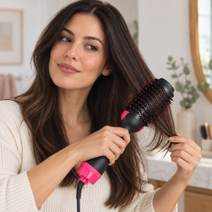 Hot Air Brush Hair Dryer shown in a personal care routine