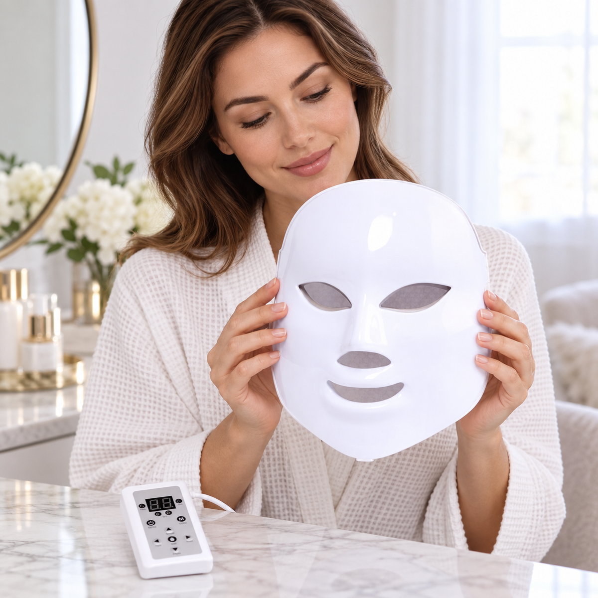 LED Facial Mask Multi Color shown during preparation