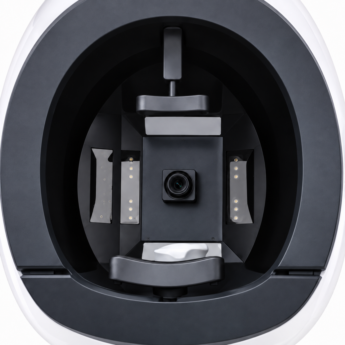 Close-up of the facial analyser camera, lighting panels and positioning supports