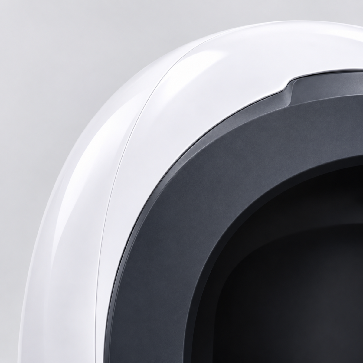 Close-up of the facial analyser white shell and charcoal oval rim