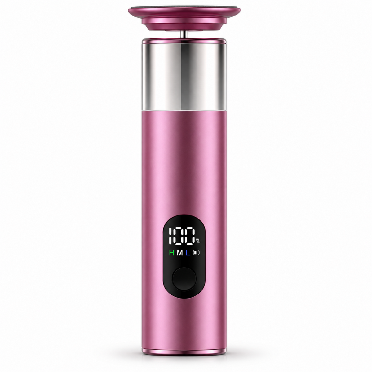 Pink colour option of the rechargeable electric foot file on a white background.