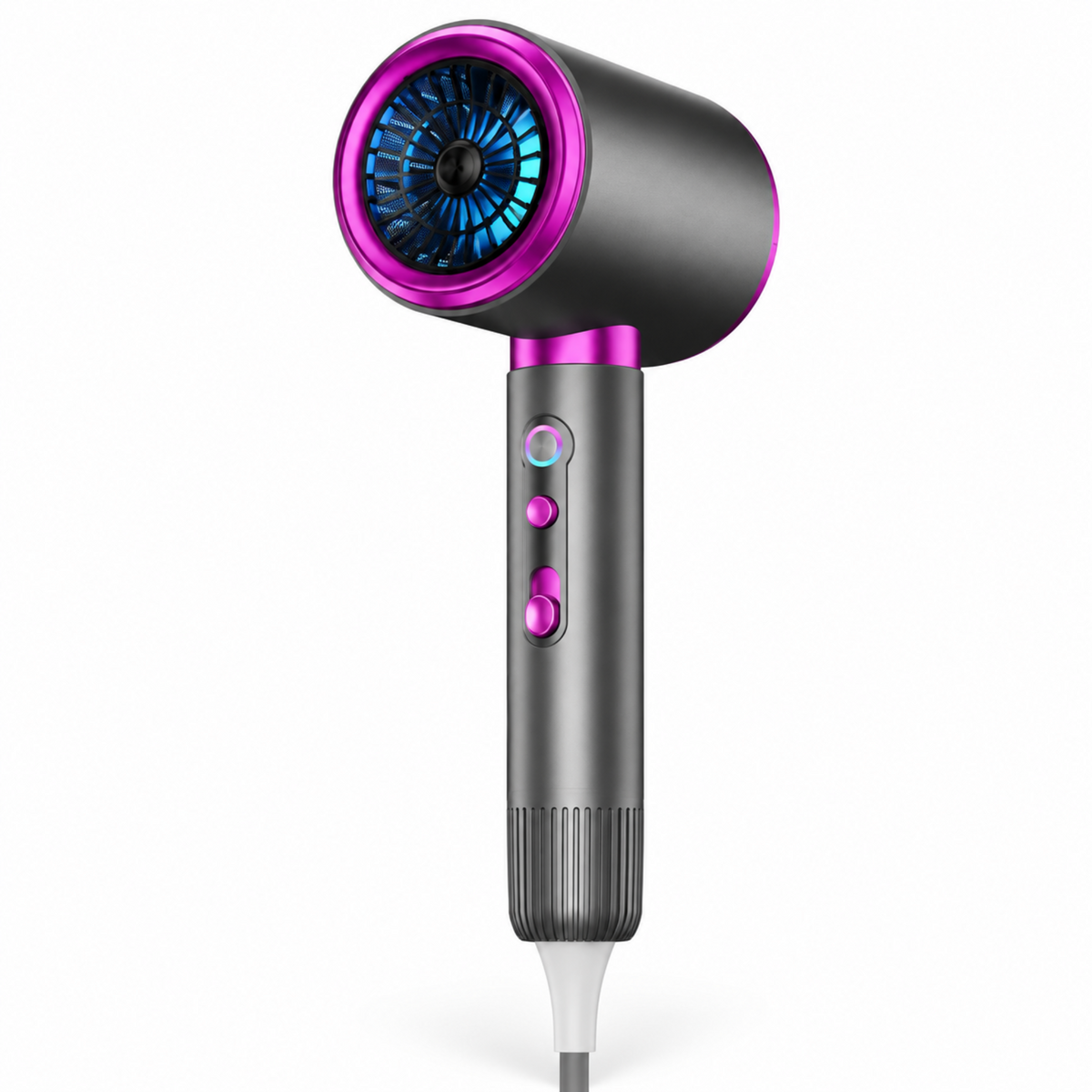 Grey colour option of the ionic hair dryer with magenta accents