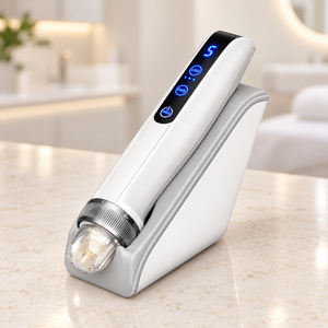 Professional microneedling pen and base shown in a treatment workspace